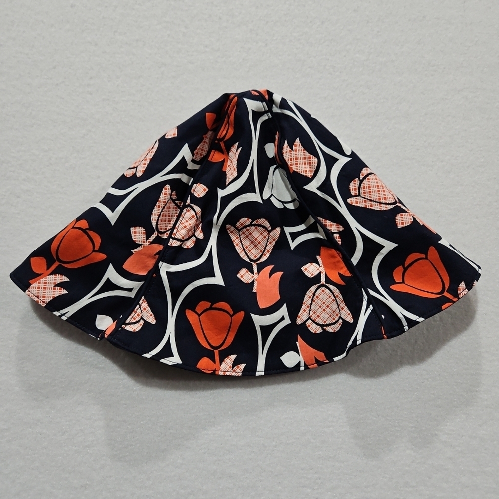 Janie and Jack Navy Orange Tulips Sun Hat Spring Summer Cotton Size 12-24 Months